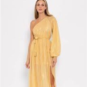 Oris Elegant Yellow One-Shoulder Dress